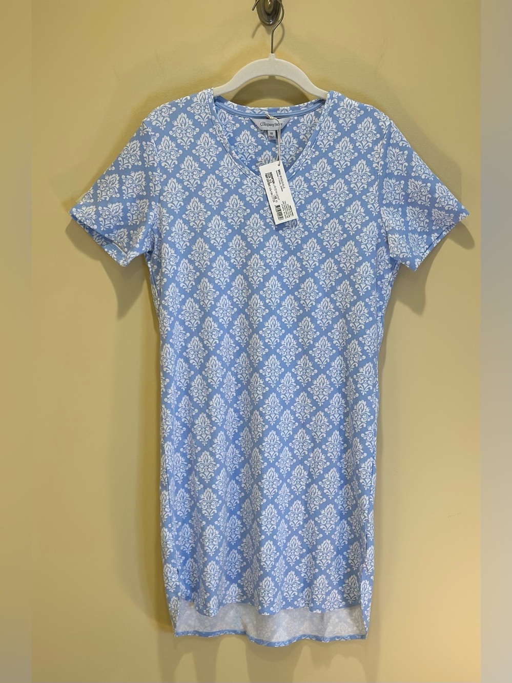 NWT The Company Store Legends Hotel Pima Cotton Nightgown Lisbon Blue Damask XS